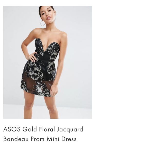 ASOS Black & Gold Floral Jacquard Mini Size 6 - Picture 3 of 5
